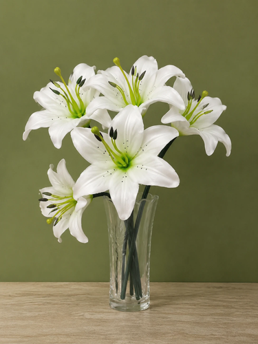 گل لیلیوم مصنوعی دسته 10 عددی رنگ سفید مدل lilium کد 175