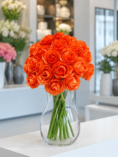 دسته گل رز مصنوعی نارنجی 10 عددی مدل rose کد 55