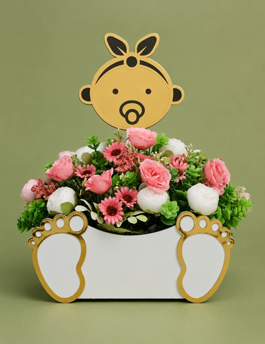 باکس گل نوزادی دختر صورتی ( بیبی باکس ) مدل baby box کد93