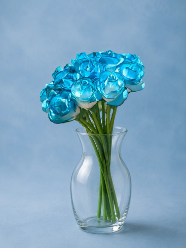 گل مصنوعی رز دسته 10 عددی آبی مدل rose