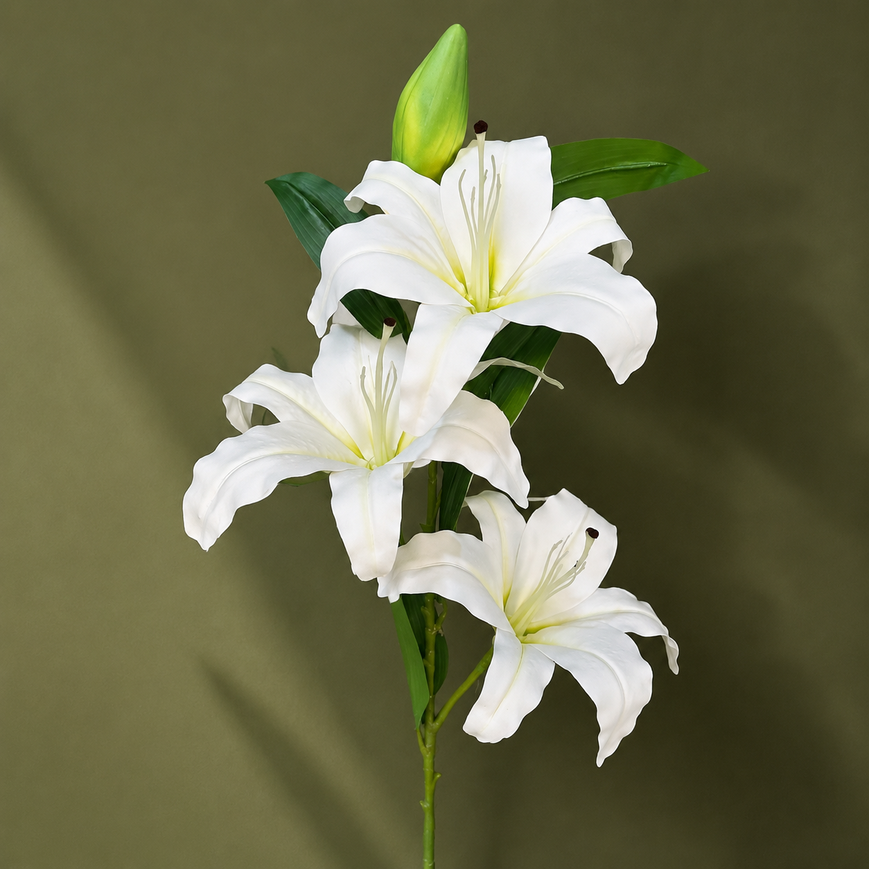 گل لیلیوم ۳ گل و یک غنچه رنگ سفید مصنوعی کد 51