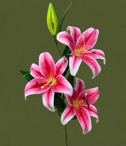گل لیلیوم ۳ گل و یک غنچه رنگ صورتی مصنوعی کد 54