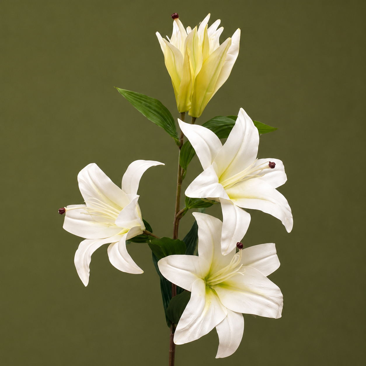 گل لیلیوم ۳ گل و 2 غنچه باز رنگ سفیدمصنوعی کد 56