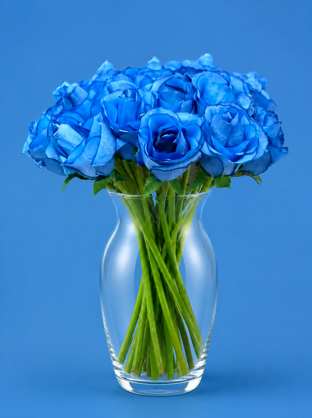 گل رز مصنوعی دسته 10 عددی رنگ آبی مدل rose کد 60
